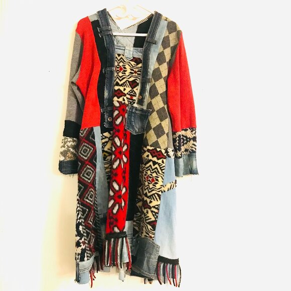 wool tunic/sweater women's size M patchwork midi boho art to wear chunky Retro - Picture 1 of 13